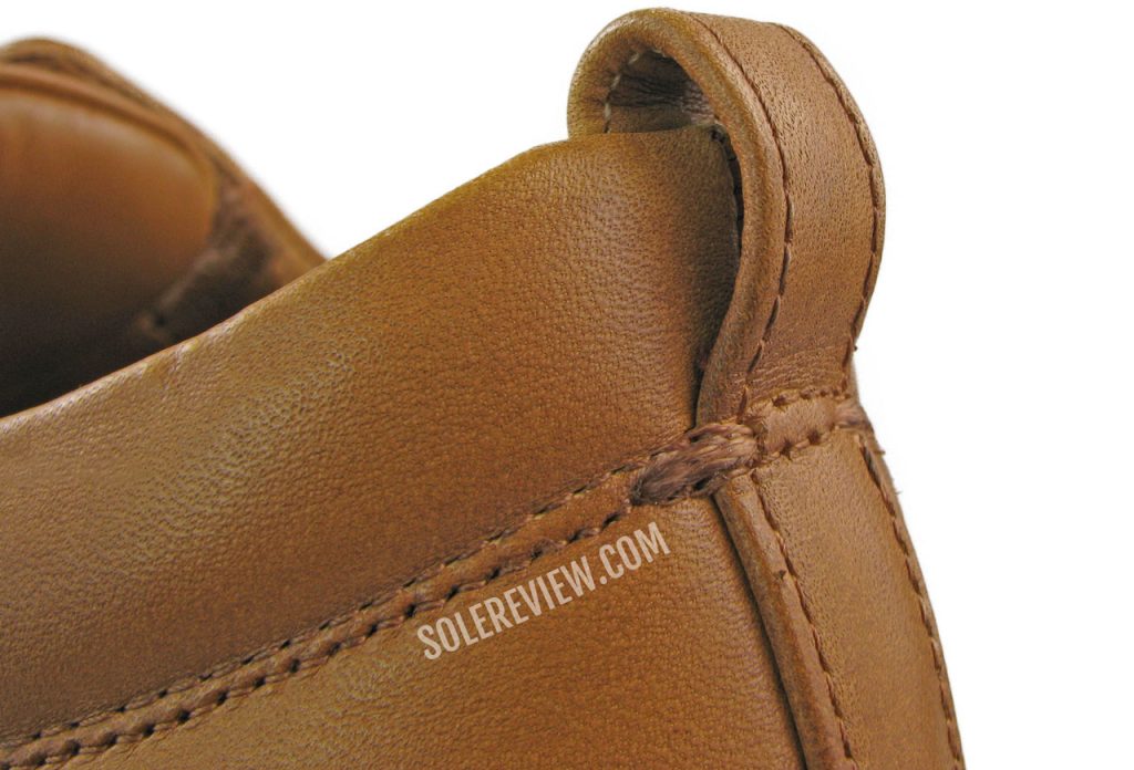 The heel pull tab of the Amberjack Original dress shoe.