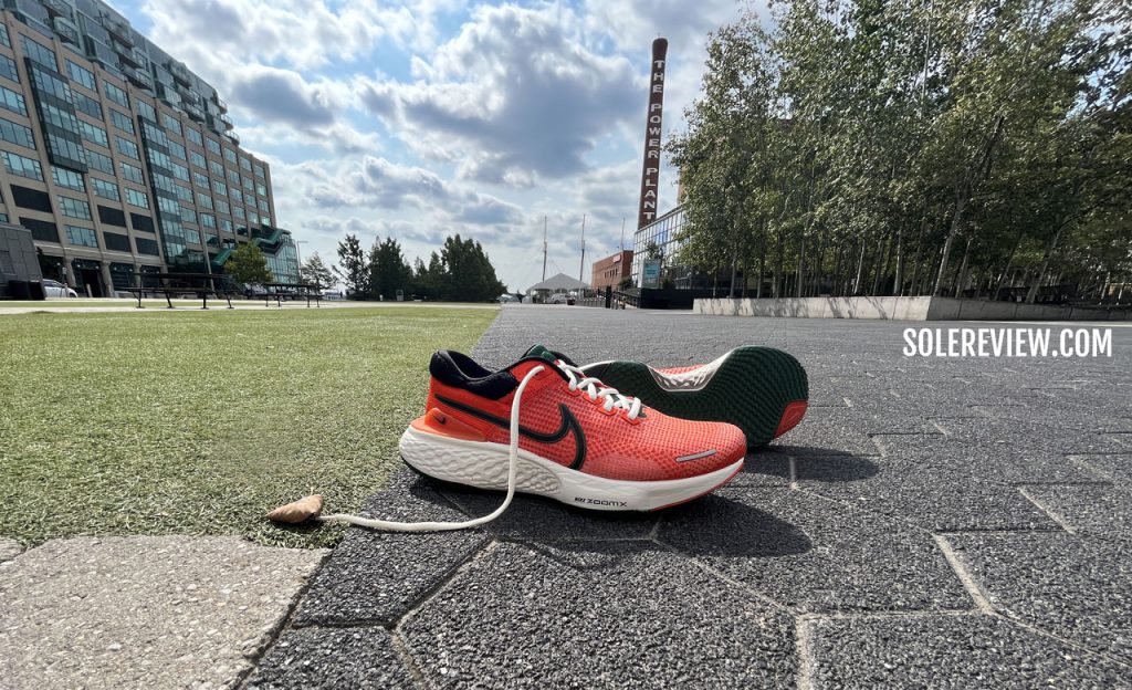 The Nike ZoomX Invincible Run Flyknit 3 on the road.