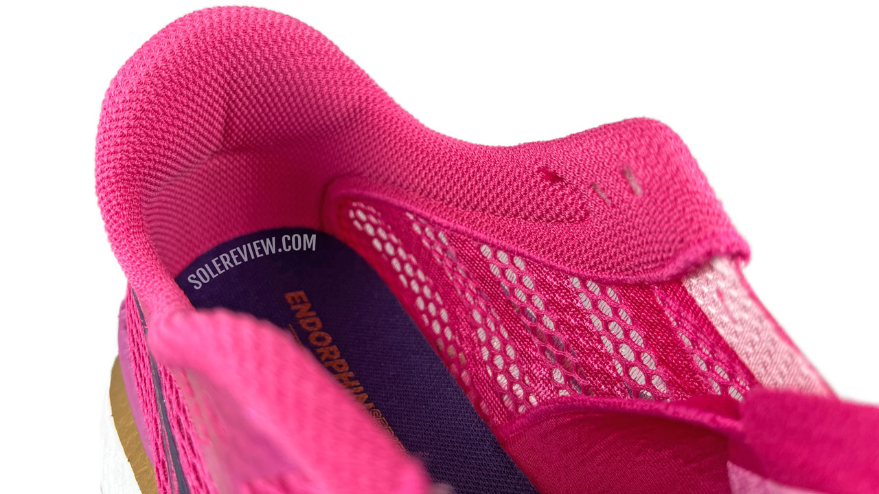 The heel collar of the Saucony Endorphin Pro 3.