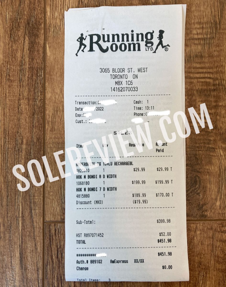 Proof of purchase for the Hoka Bondi 7 and Bondi 8.
