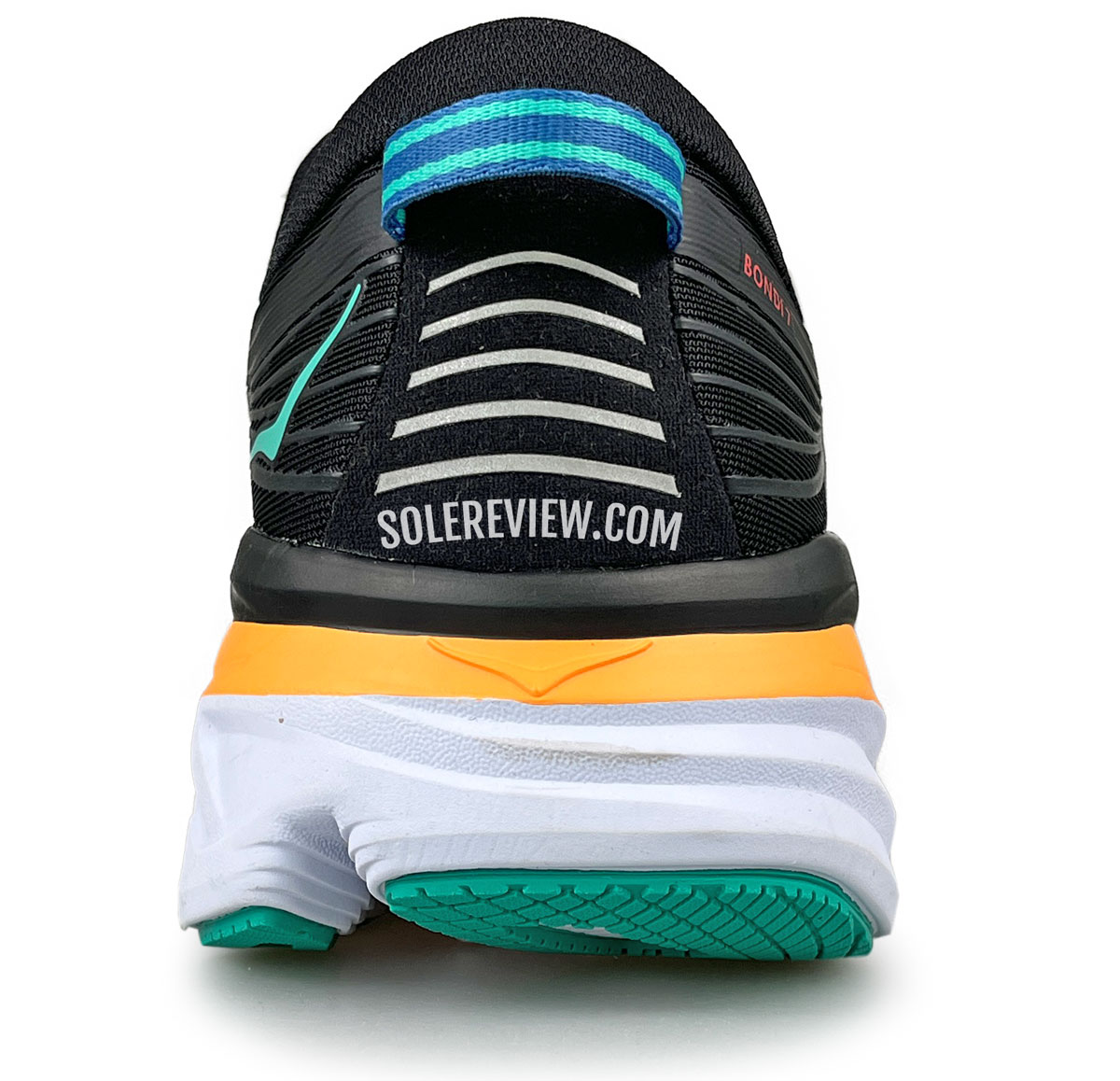 The heel view of the Hoka Bondi 7.