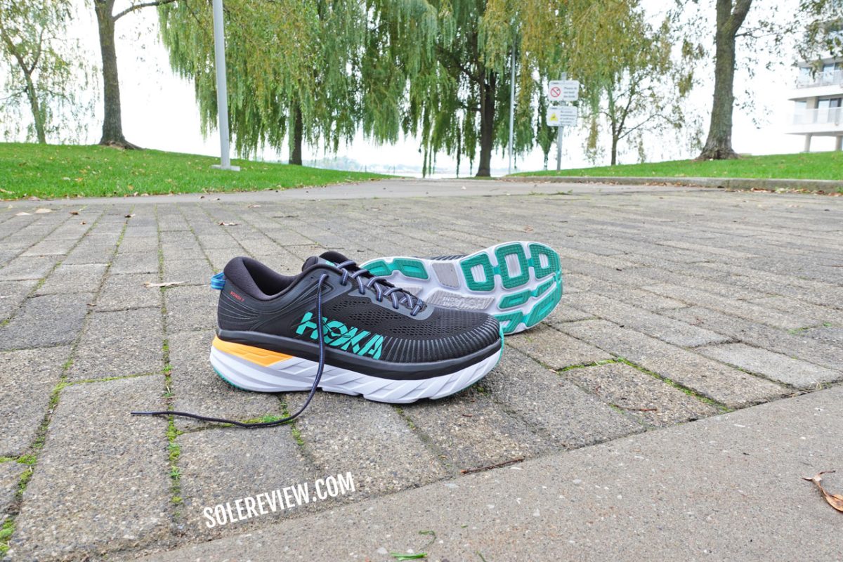 The Hoka Bondi 7 in the outdoor.