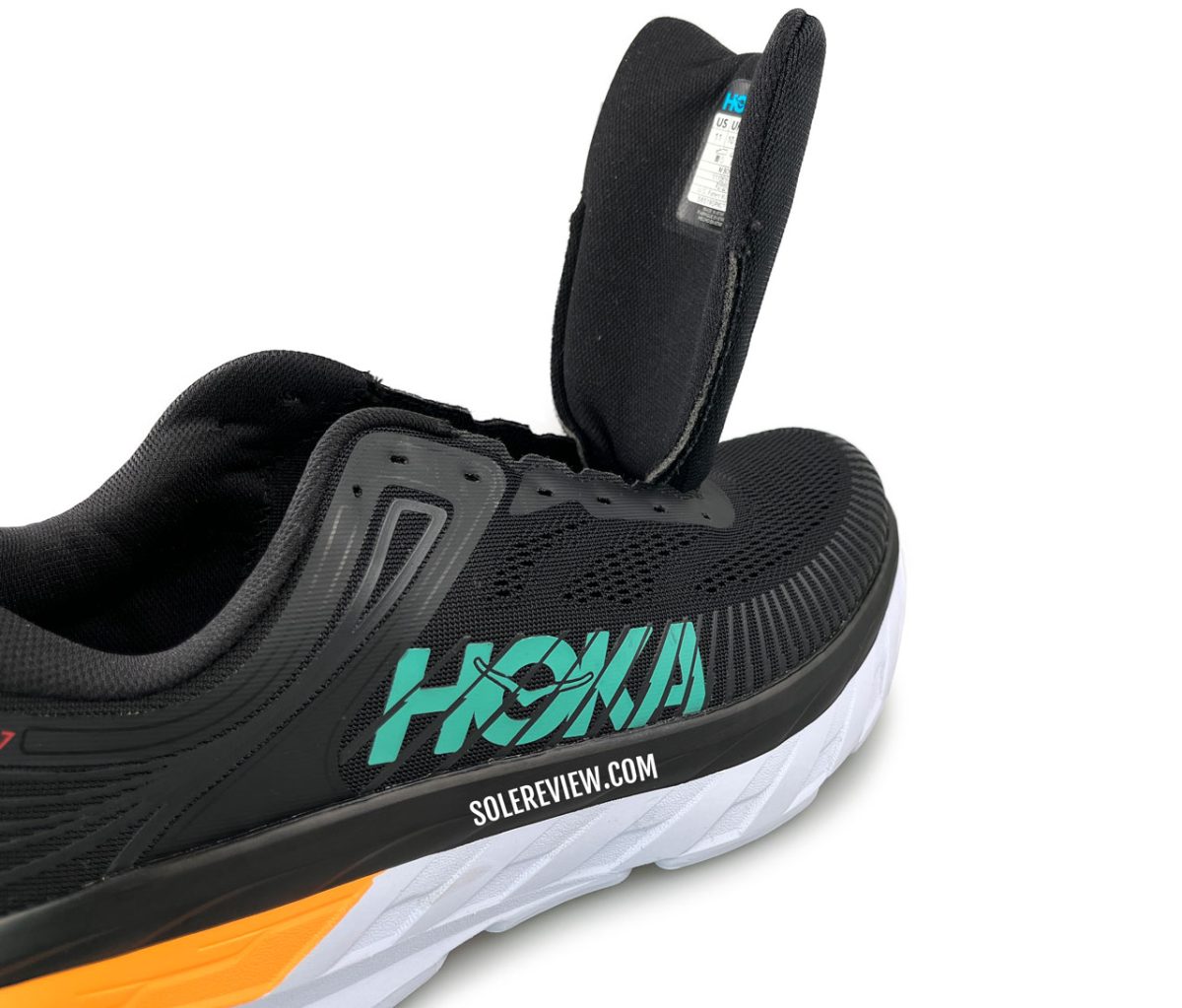 The tongue of the Hoka Bondi 7.