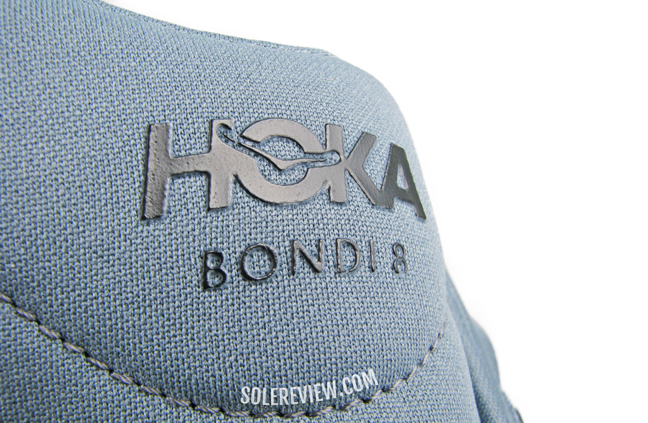 The tongue flap of the Hoka Bondi 8.