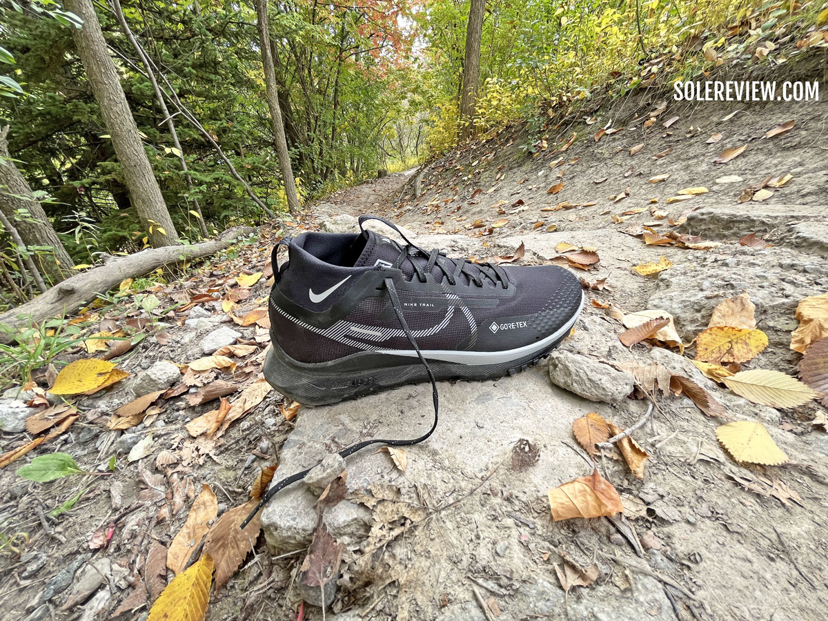 The Nike Pegasus Trail 4 Gore-Tex on the trail.
