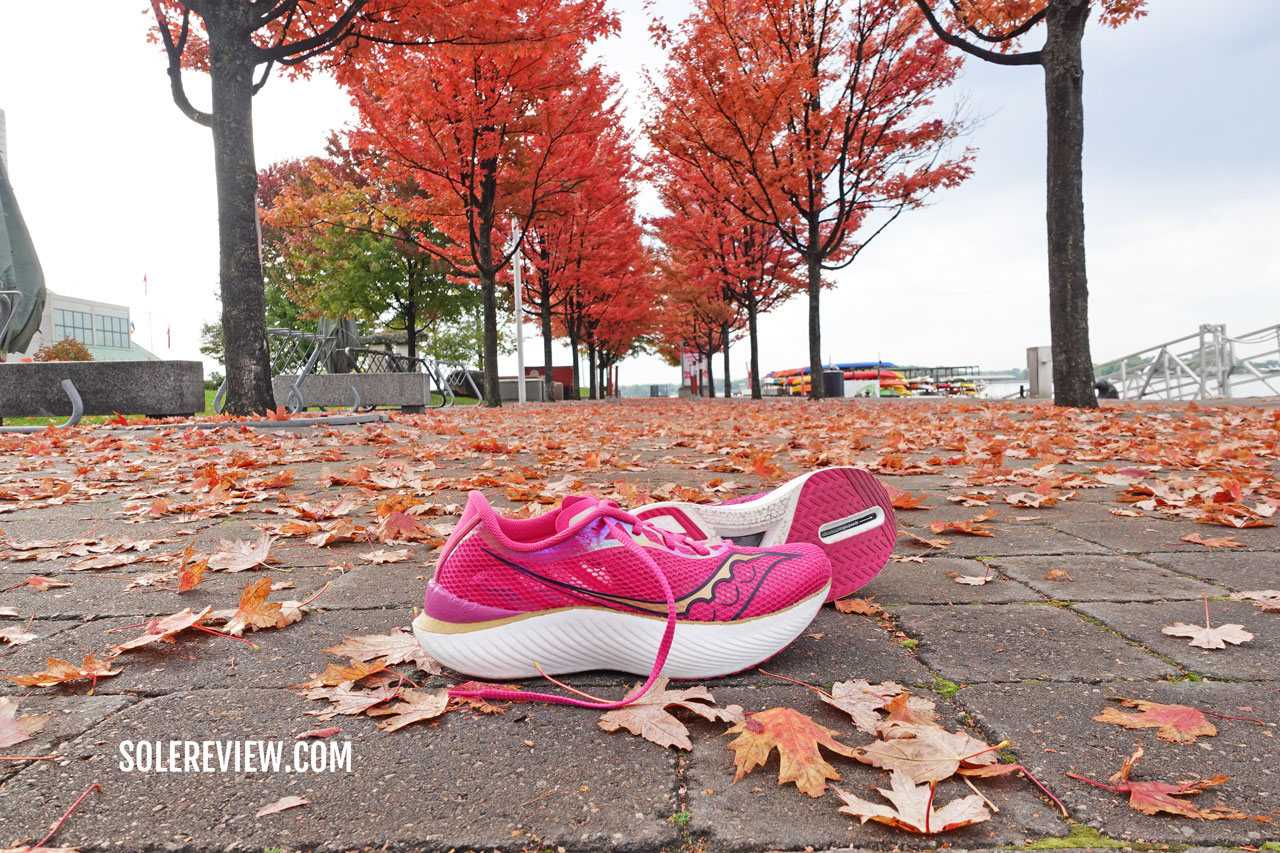 The Saucony Endorphin Pro in the outdoor.