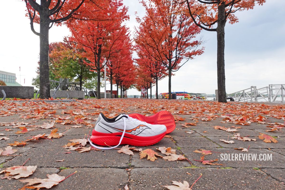The Saucony Endorphin Speed 3 in the outdoor.
