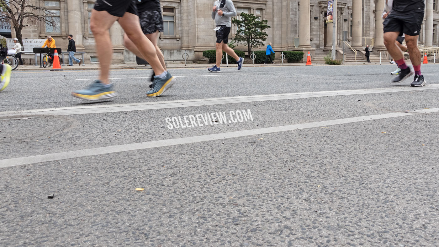 The Hoka Bondi 8 on the road.