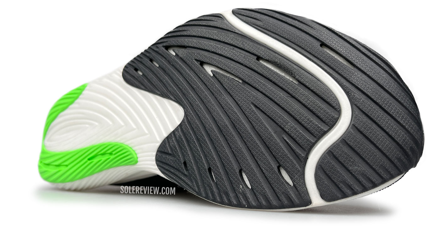 The forefoot outsole of the New Balance Fuelcell Rebel V3.