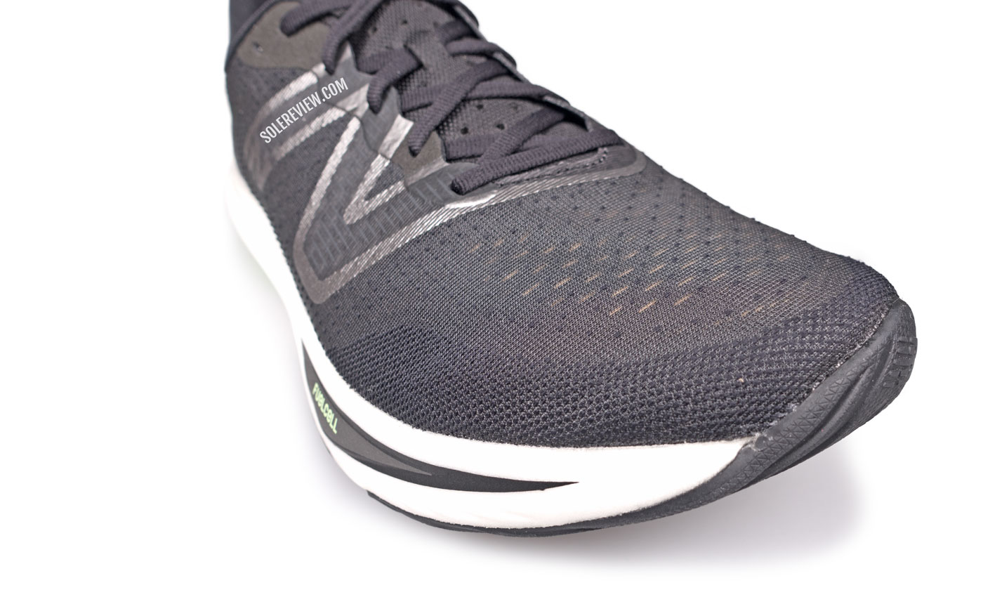 The toe-box of the New Balance Fuelcell Rebel V3.