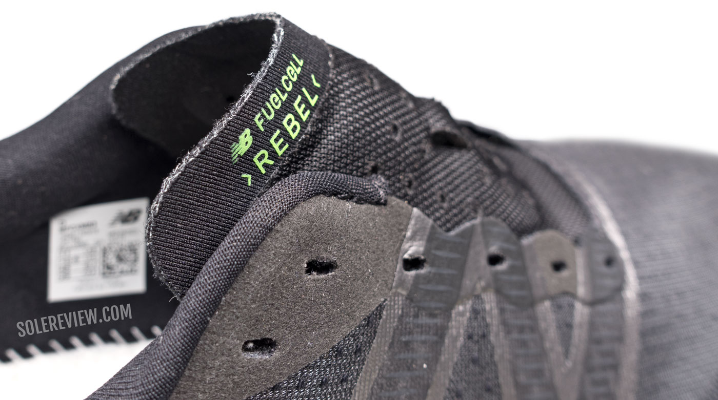 The tongue flap of the New Balance Fuelcell Rebel V3.