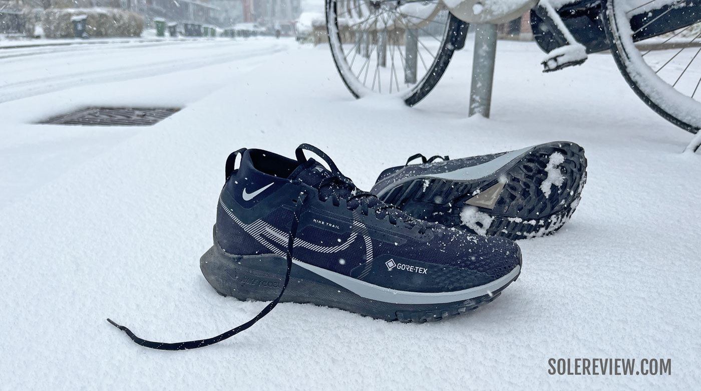 Nike Pegasus Trail 4 in the snow.