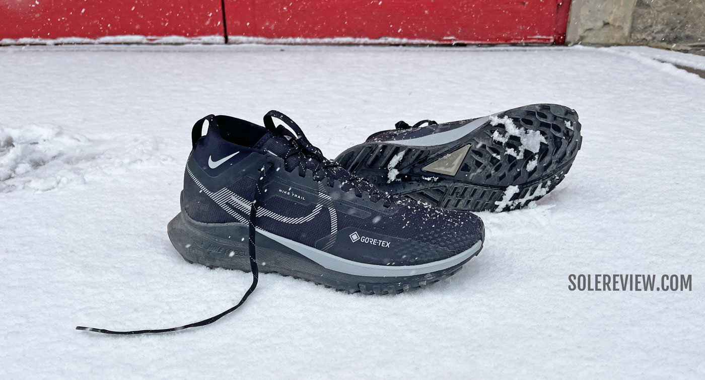 Nike Pegasus Trail 4 in the winter snow.