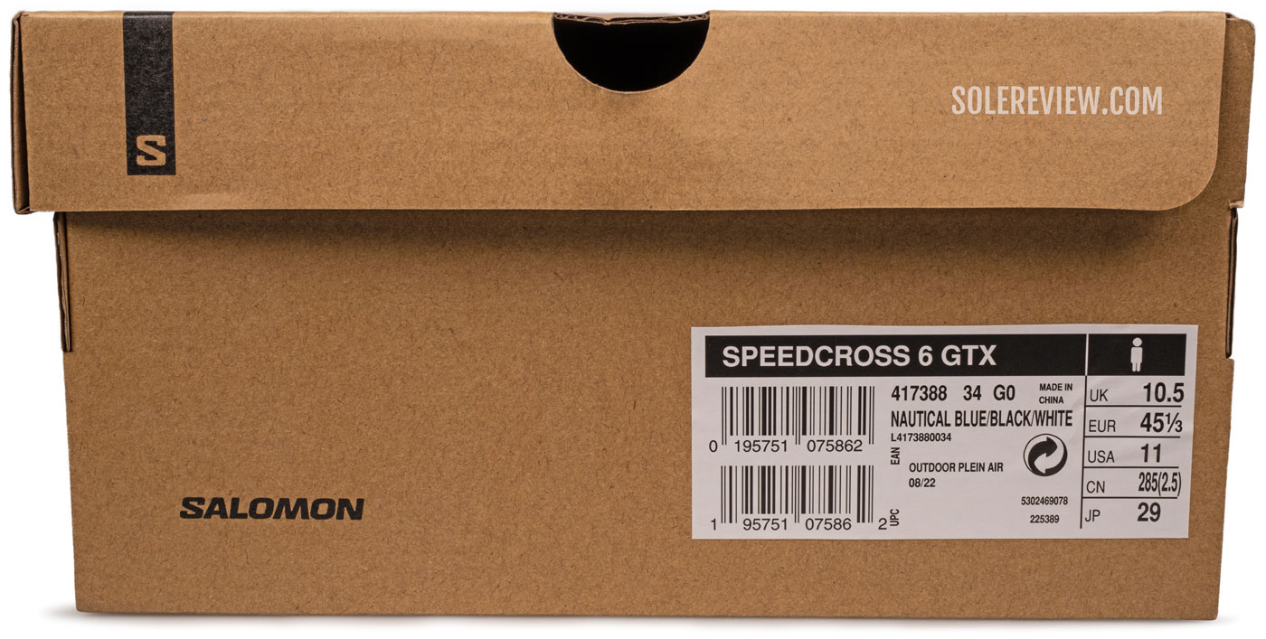 The outer box of the Salomon Speedcross 6.