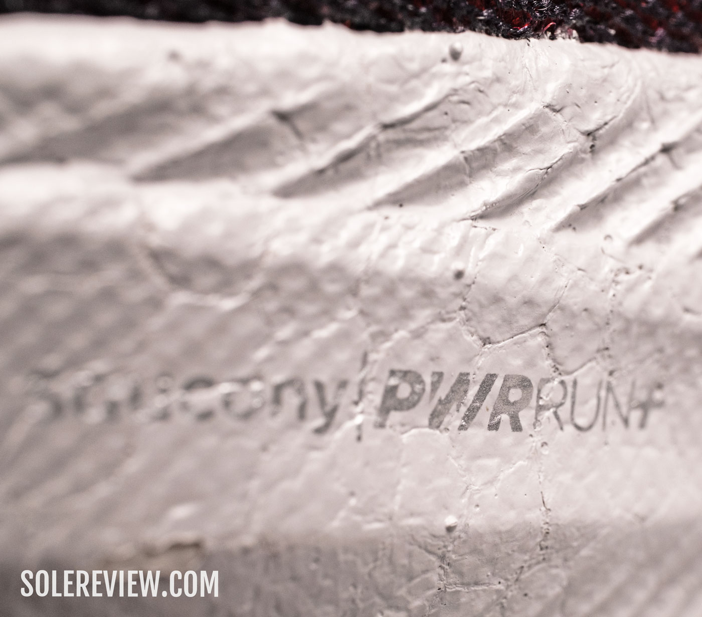 The Pwrrun+ foam of the Saucony Triumph 20.