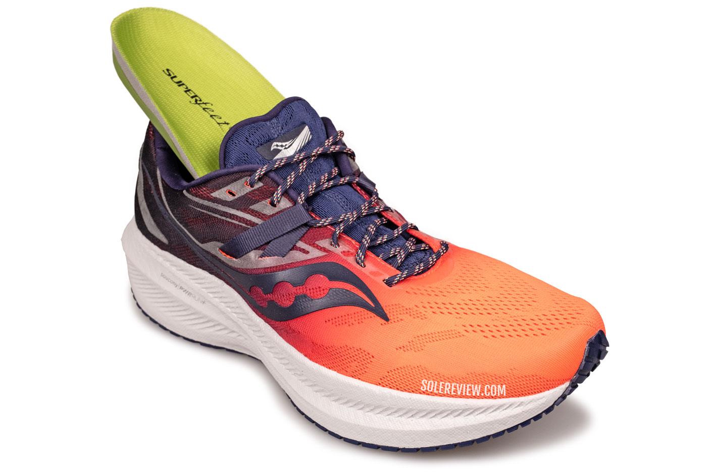 The Saucony Triumph 20 with Superfeet Green insole.