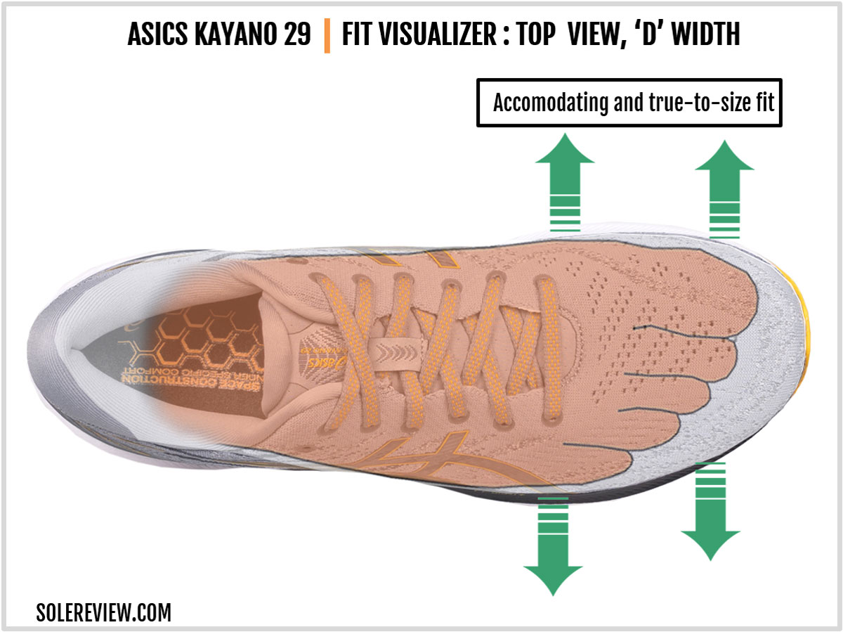 The upper fit of the Asics Kayano 29.