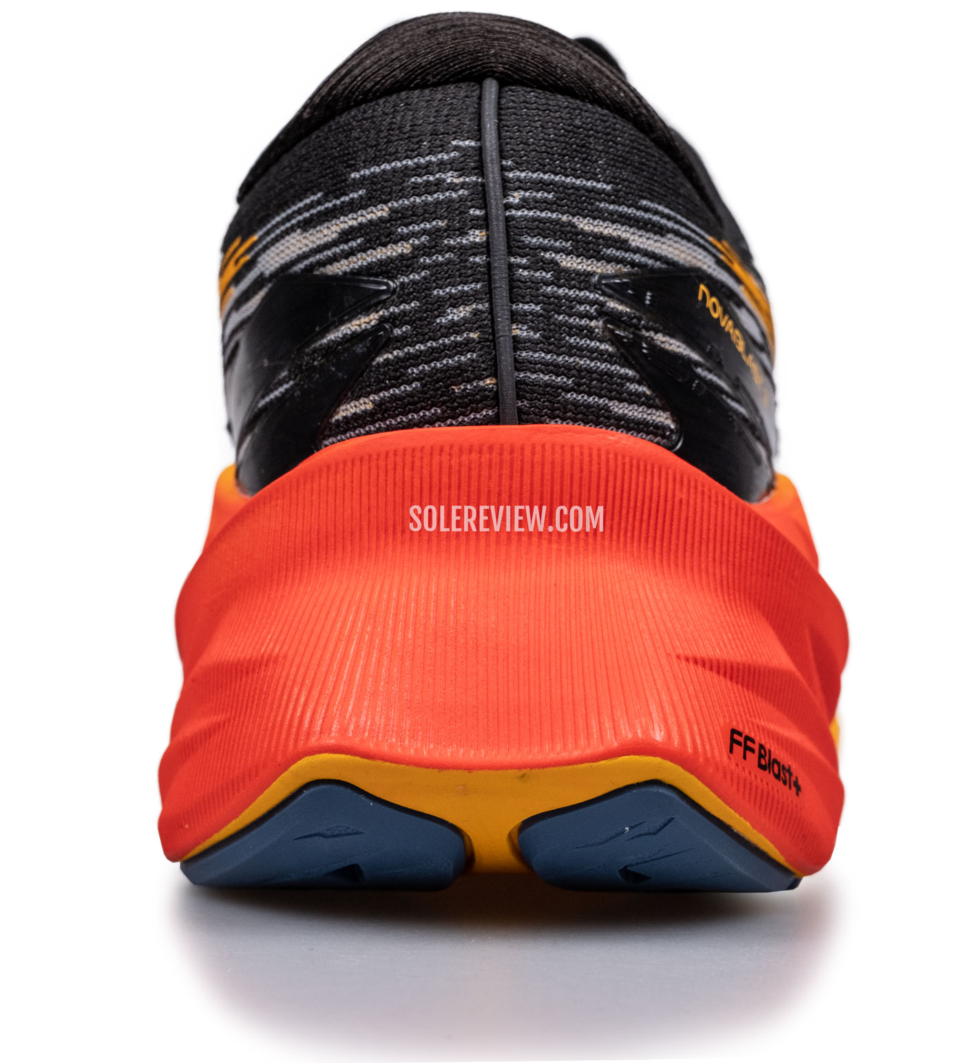 The heel view of the Asics Novablast 3.