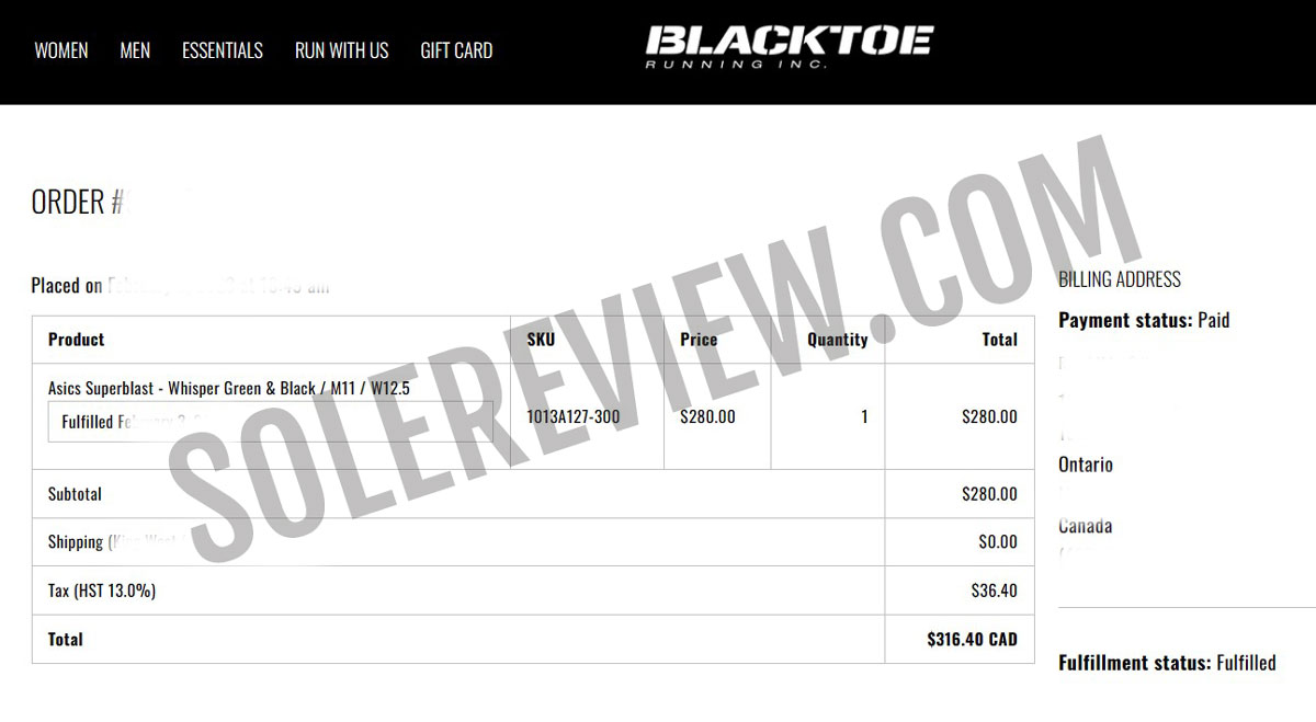 Proof of purchase for the Asics Superblast.