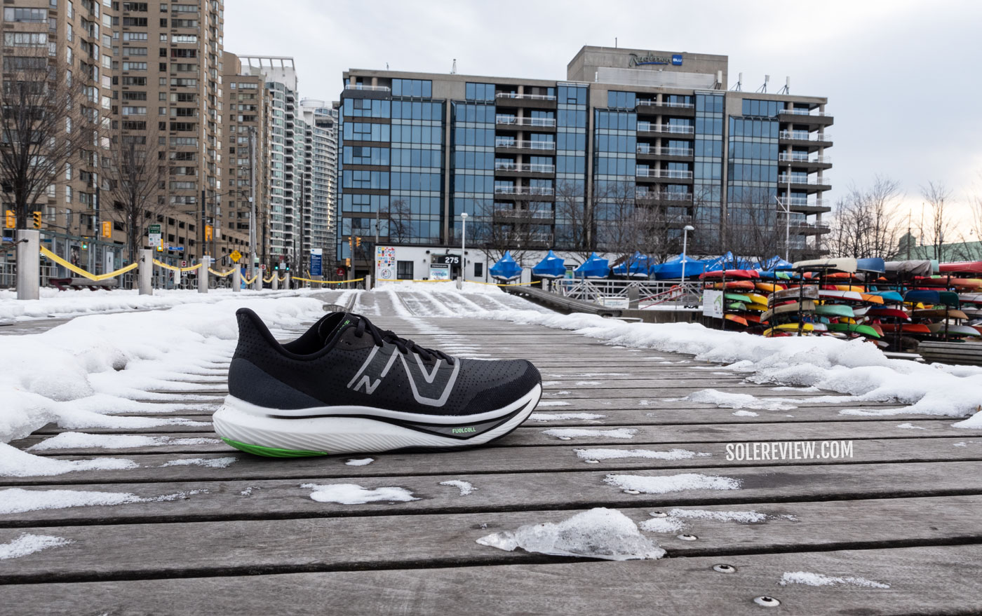 New Balance Fuelcell Rebel V3 in the outdoors.