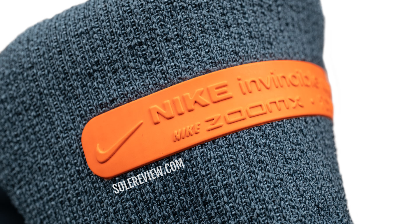 The tongue rubber label of the Nike ZoomX Invincible Run 3.