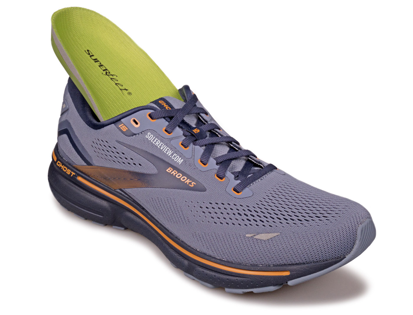 A Superfeet insole with the Brooks Ghost 15.