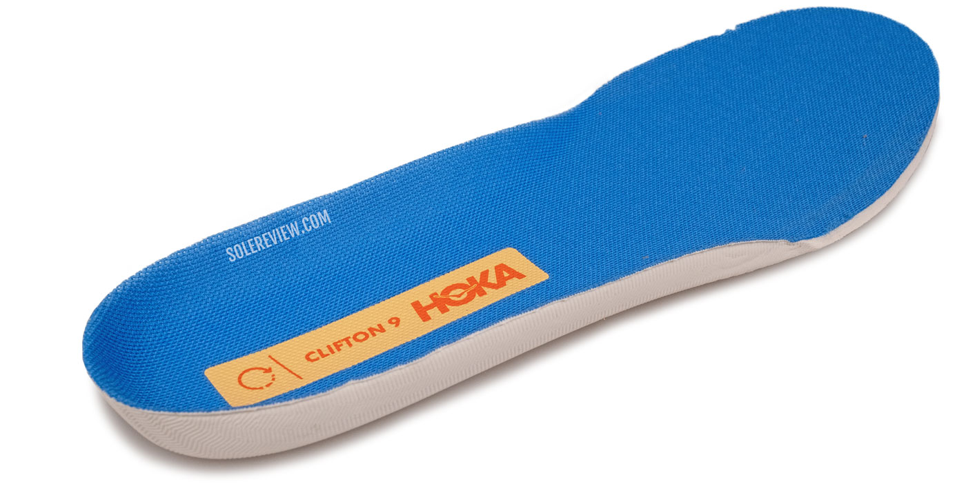 The removable footbed of the Hoka Clifton 9.