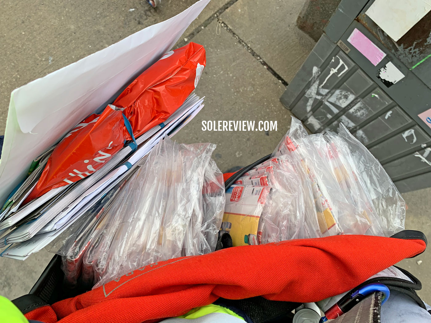 Bags of promotional mailers.