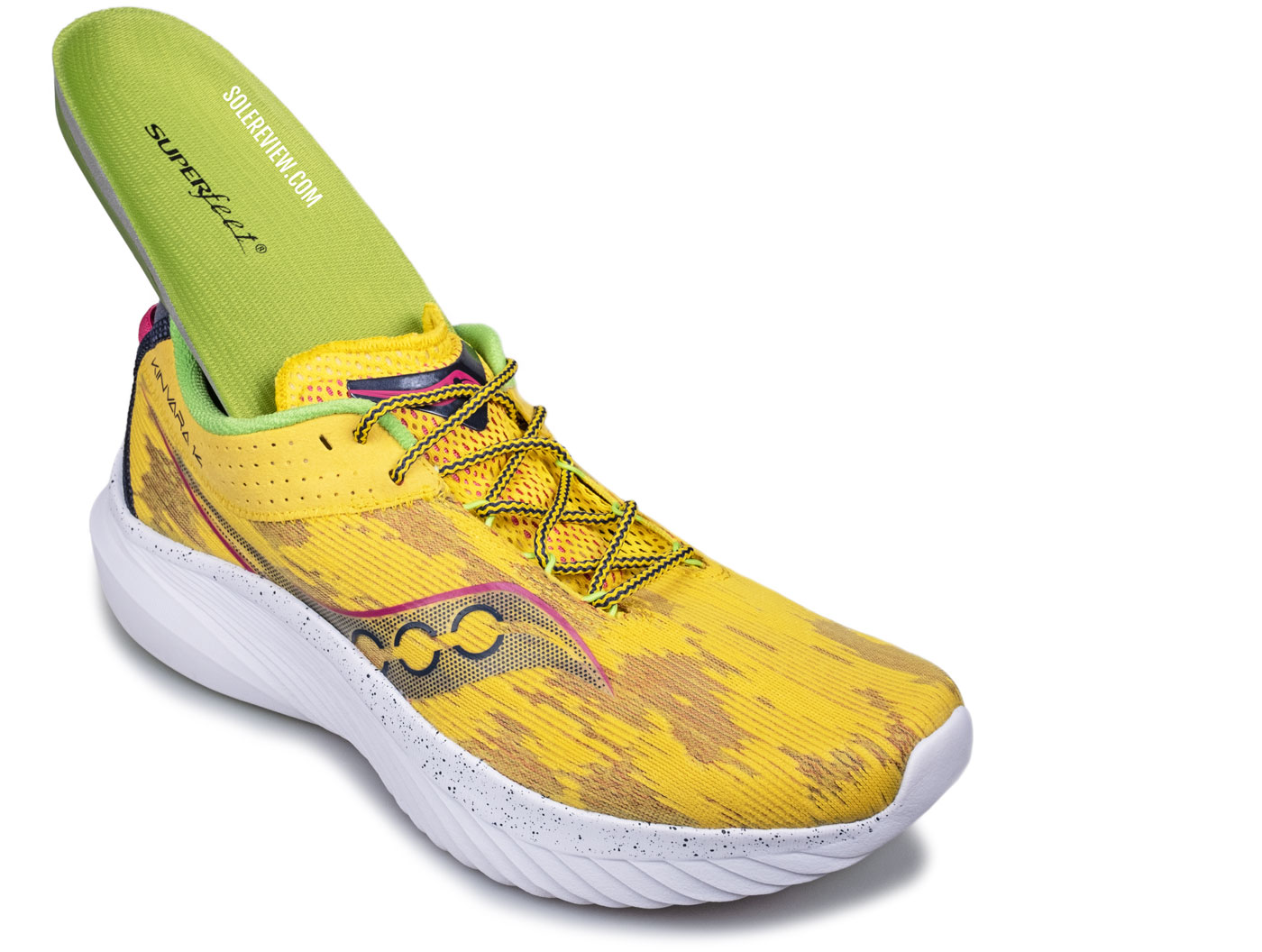 The Saucony Kinvara 14 with Superfeet Green insole.