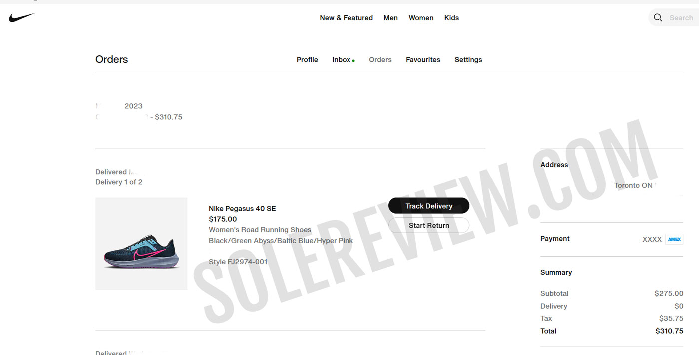 Proof of purchase for the Nike Pegasus 40.