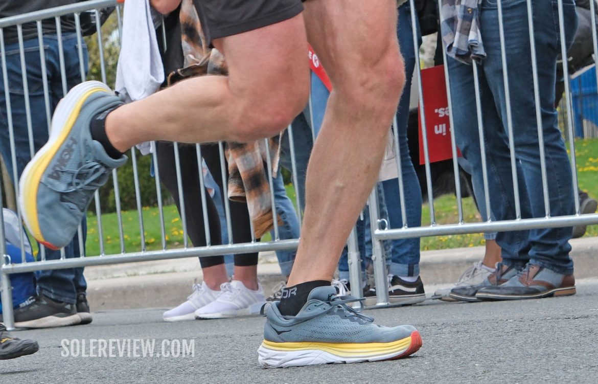 The Hoka Bondi 8 on the road.