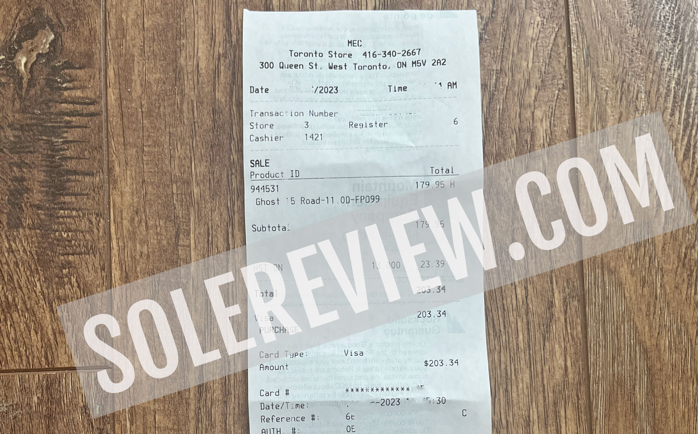 The proof of invoice for the Brooks Ghost 15.