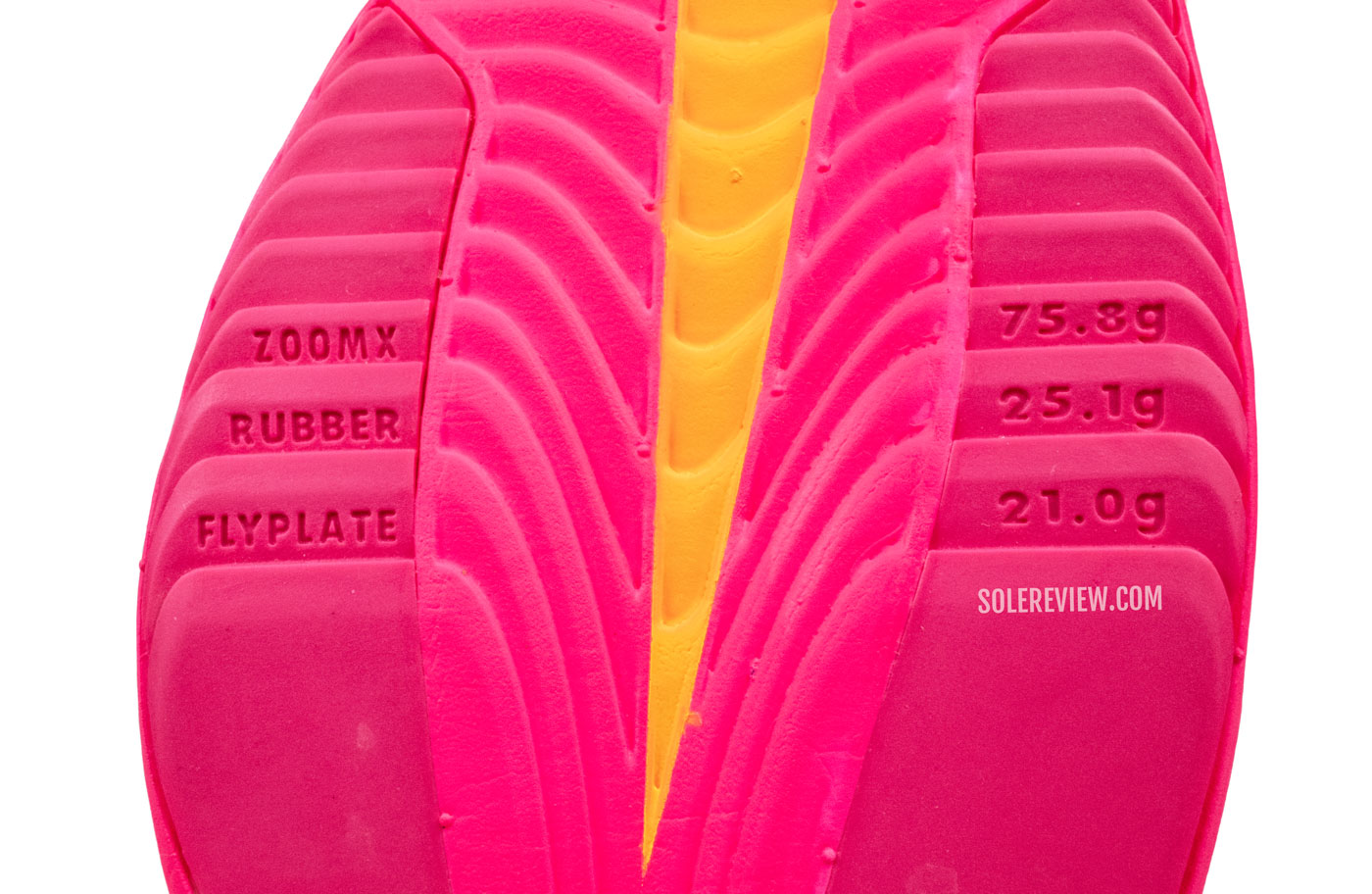 The outsole rubber of the Nike Vaporfly 3.