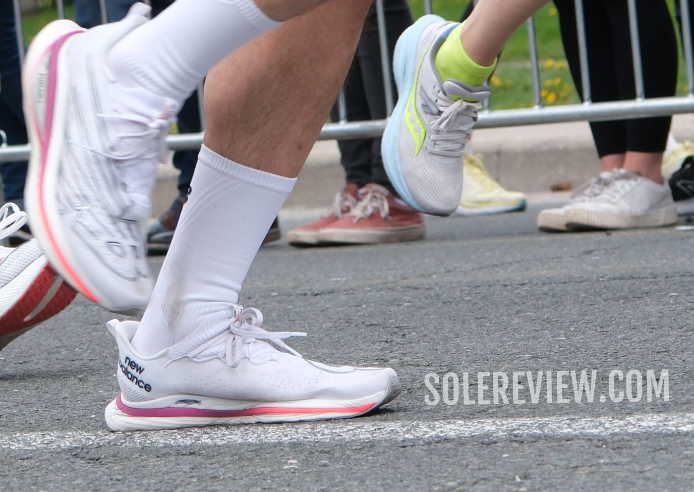 The New Balance SC Elite V3's midsole compression.