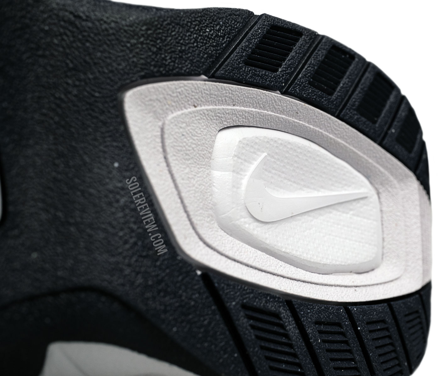 The soft heel window of the Nike Monarch IV.