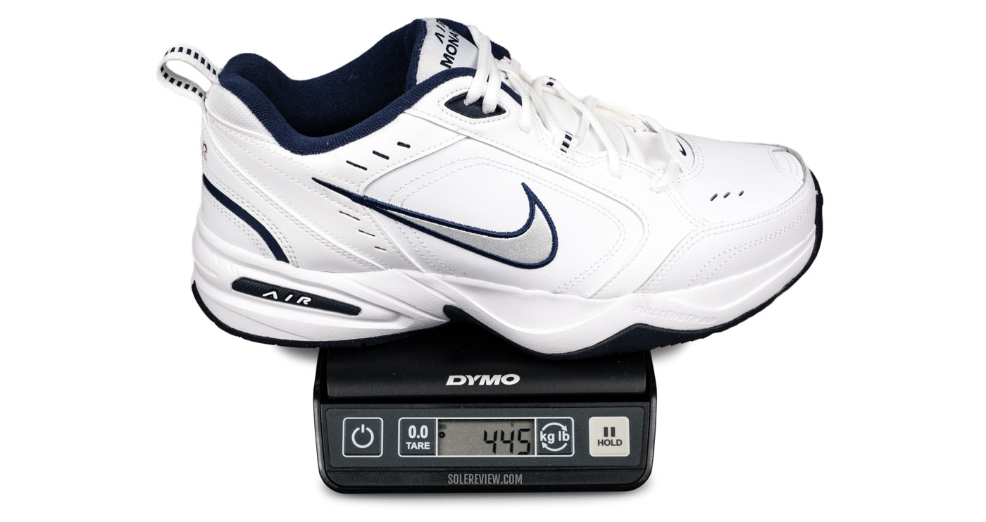 The Nike Monarch IV on a weighing scale.