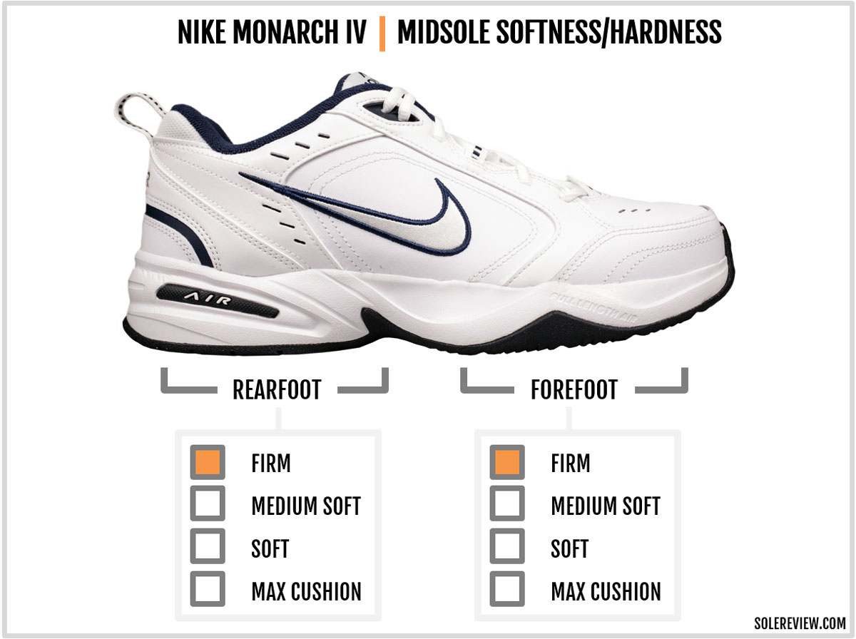 The midsole softness of the Nike Monarch IV.