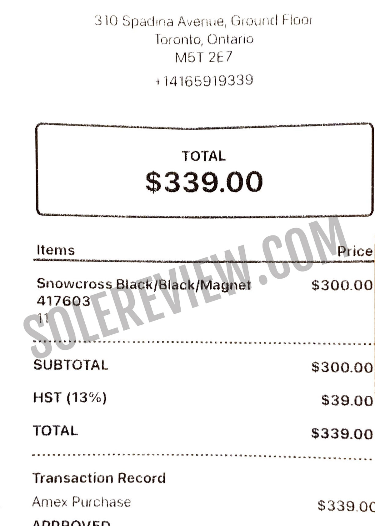 Proof of purchase for the Salomon Snowcross.