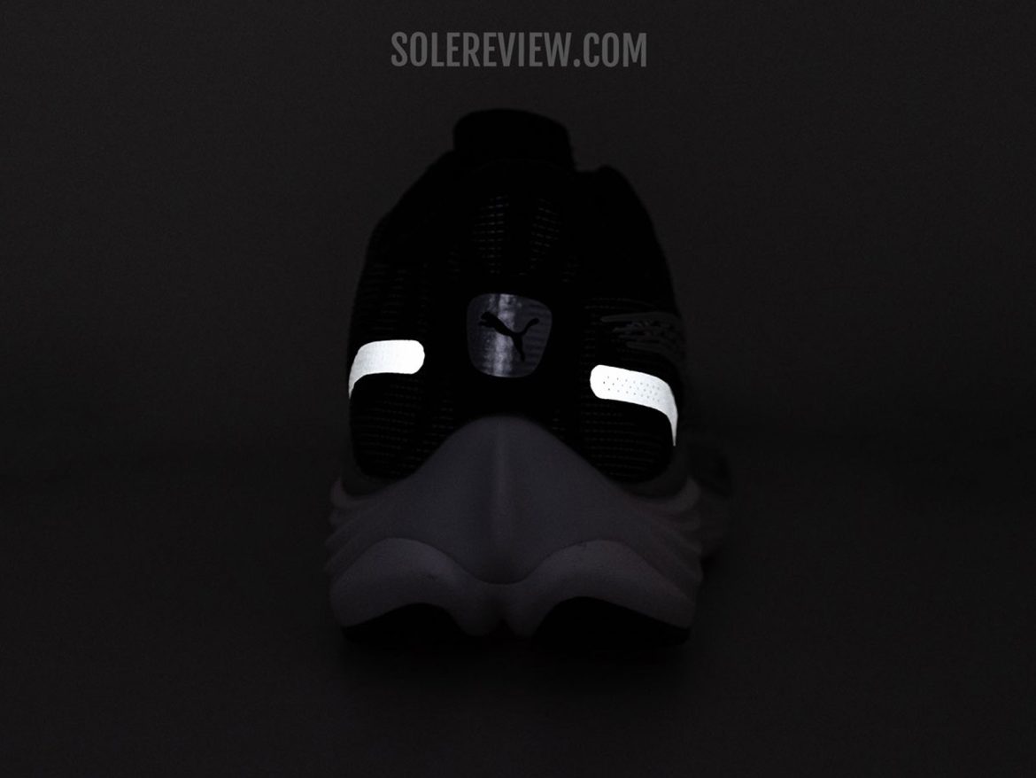 The reflective heel of the Puma Velocity Nitro 3.