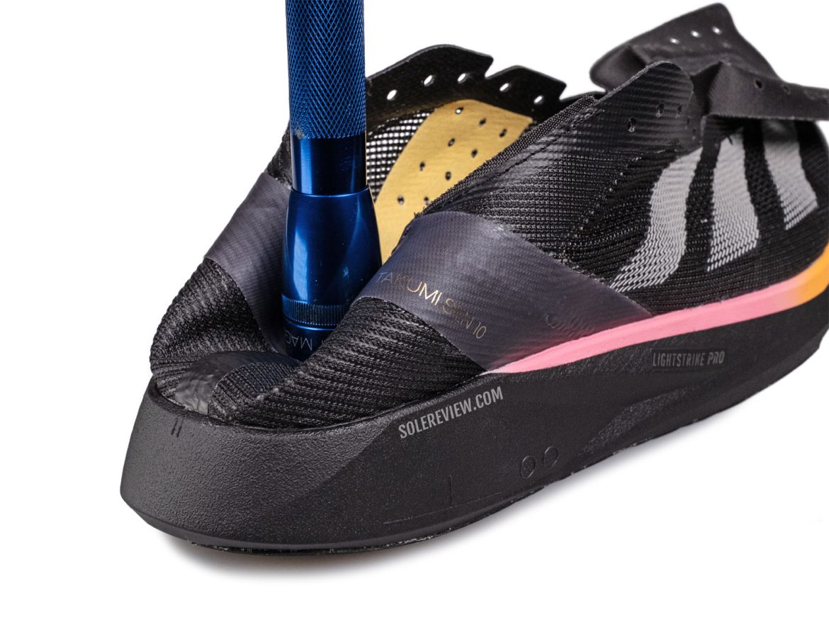 The collapsible heel of the adidas Takumi Sen 10.