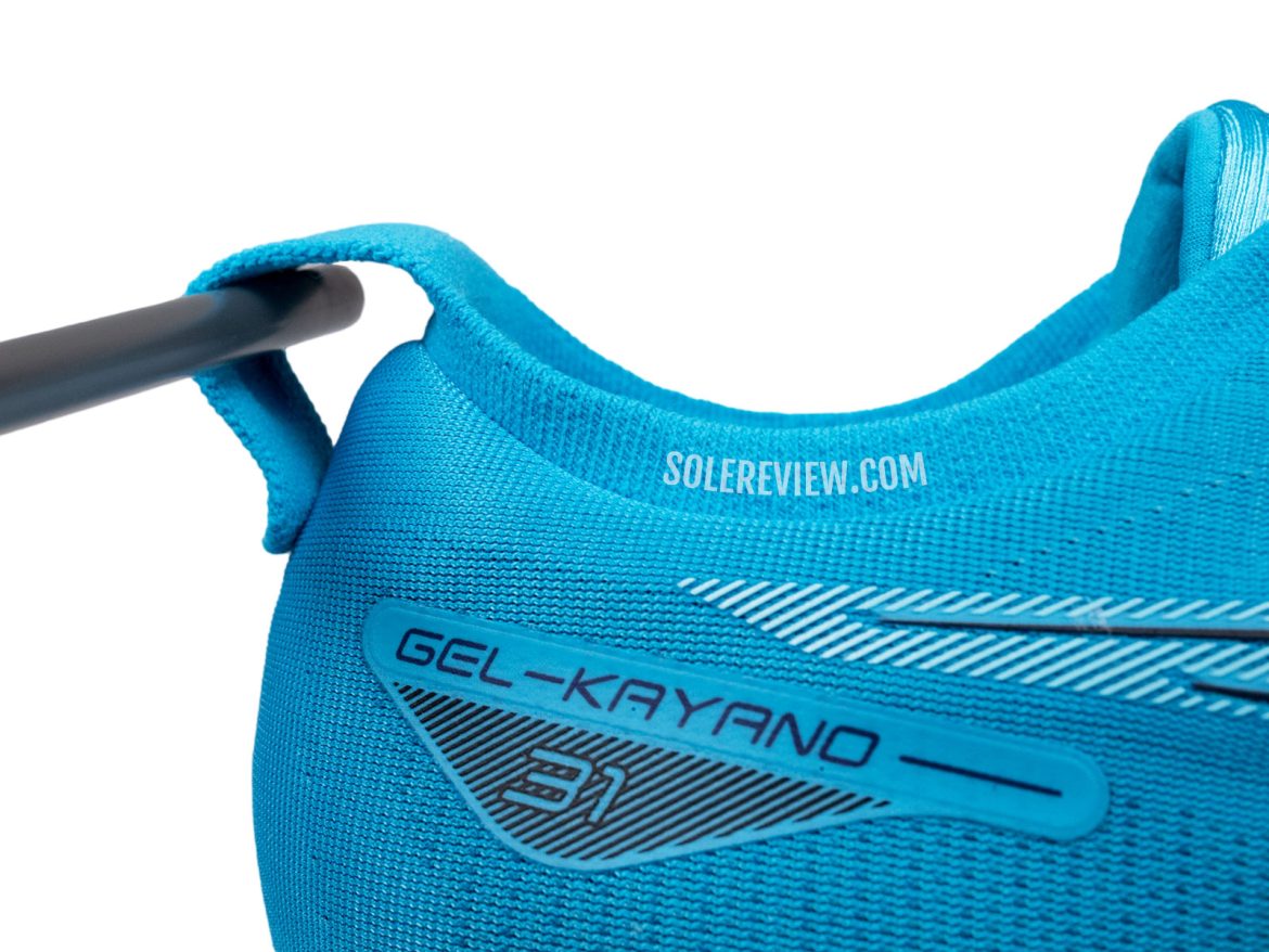 The elastic heel loop of the Asics Kayano 31.