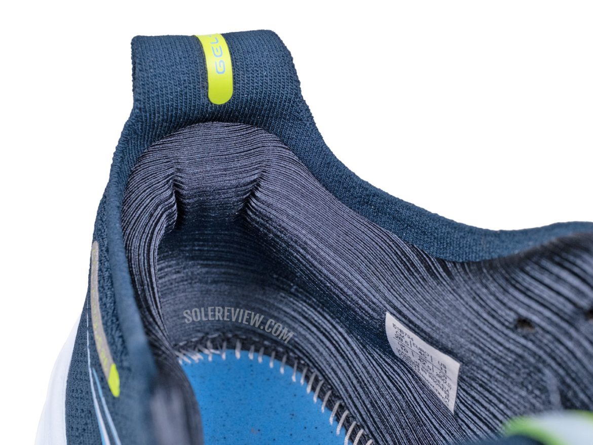 The padded heel collar of the Asics Nimbus 26.