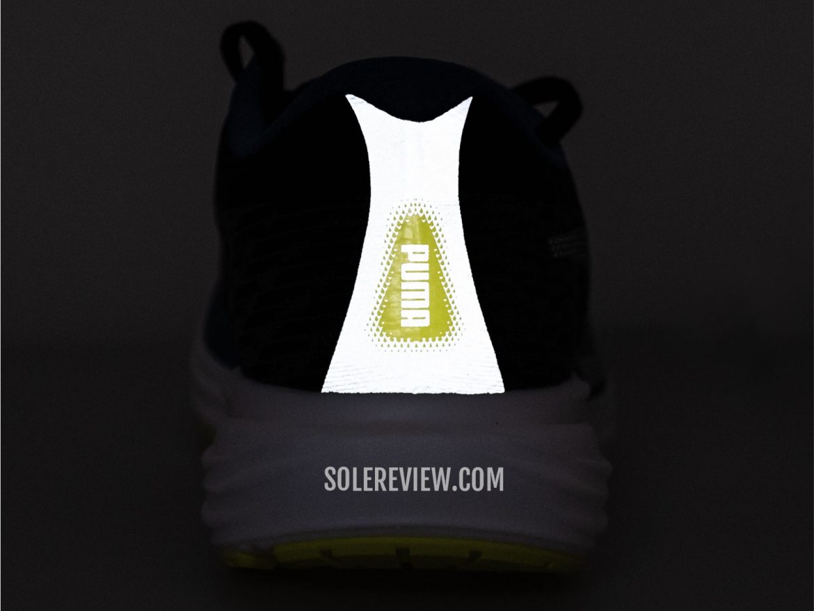 The reflective heel of the Puma Deviate Nitro 2.