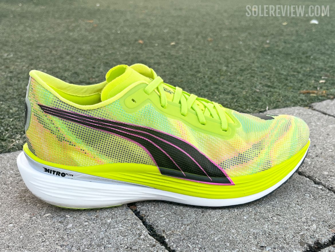 The Puma Deviate Nitro Elite 2 on the sidewalk.