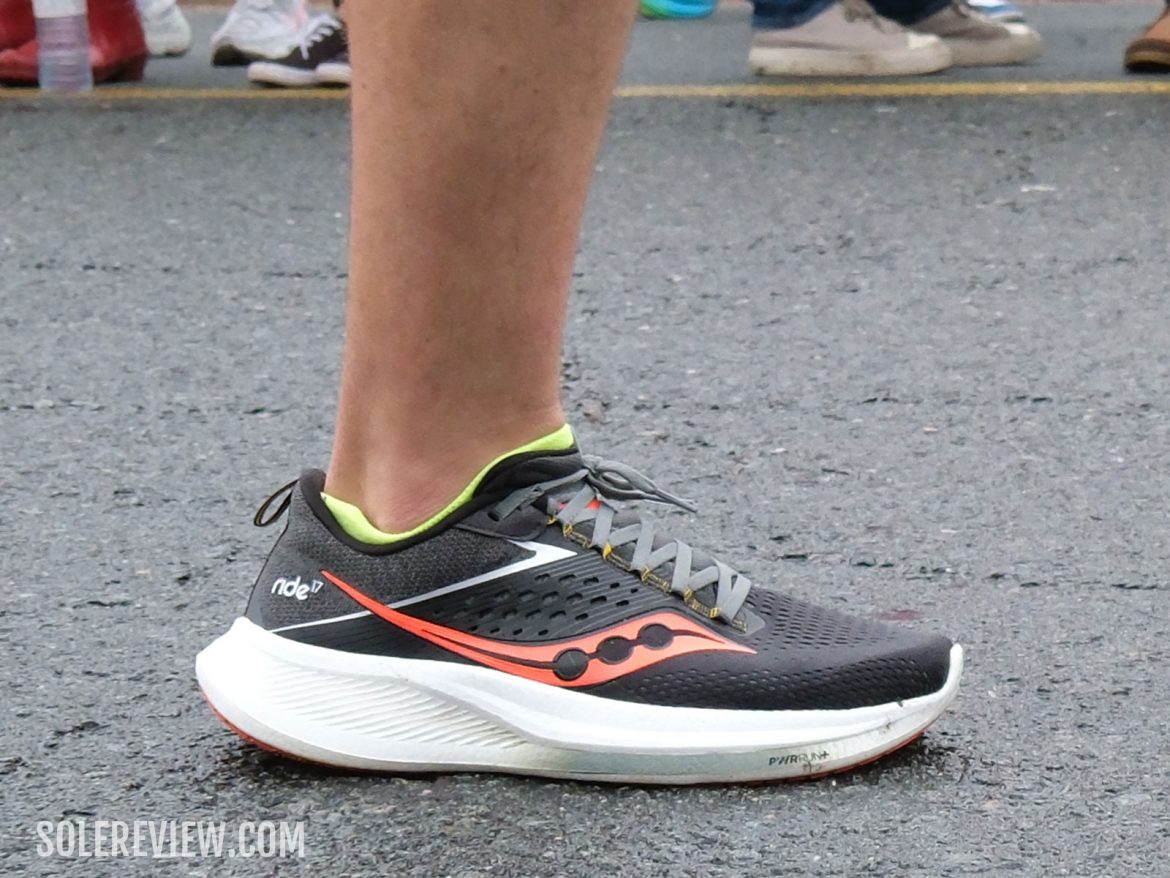 The Saucony Ride 17 on the road.
