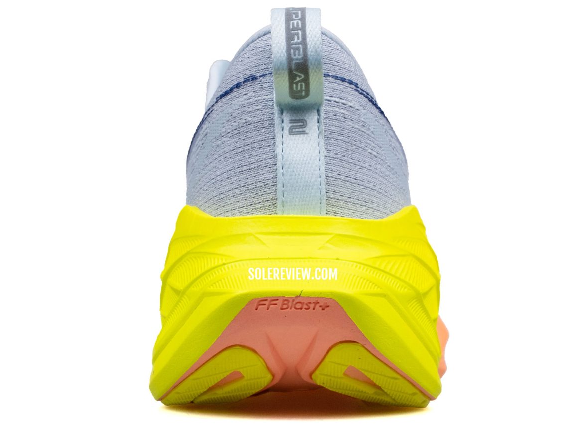The heel view of the Asics Superblast 2.