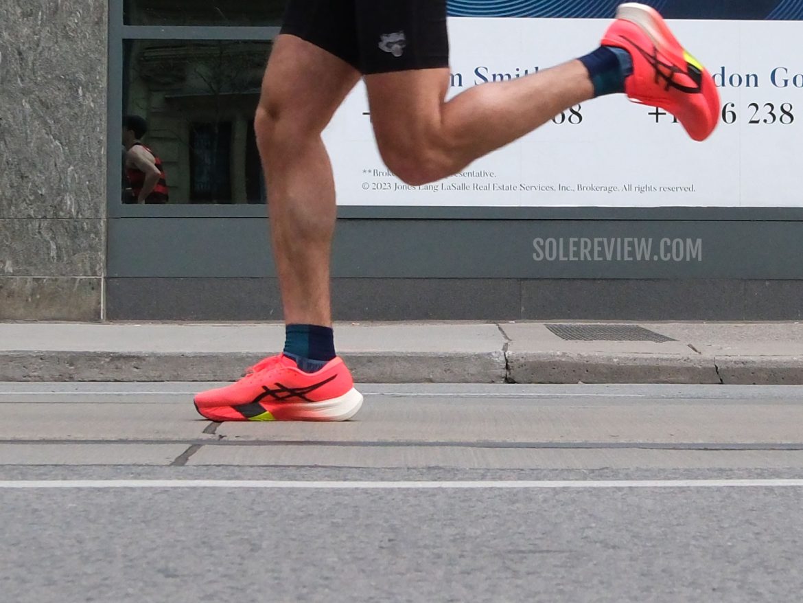The Asics Metaspeed Edge Paris on the road.