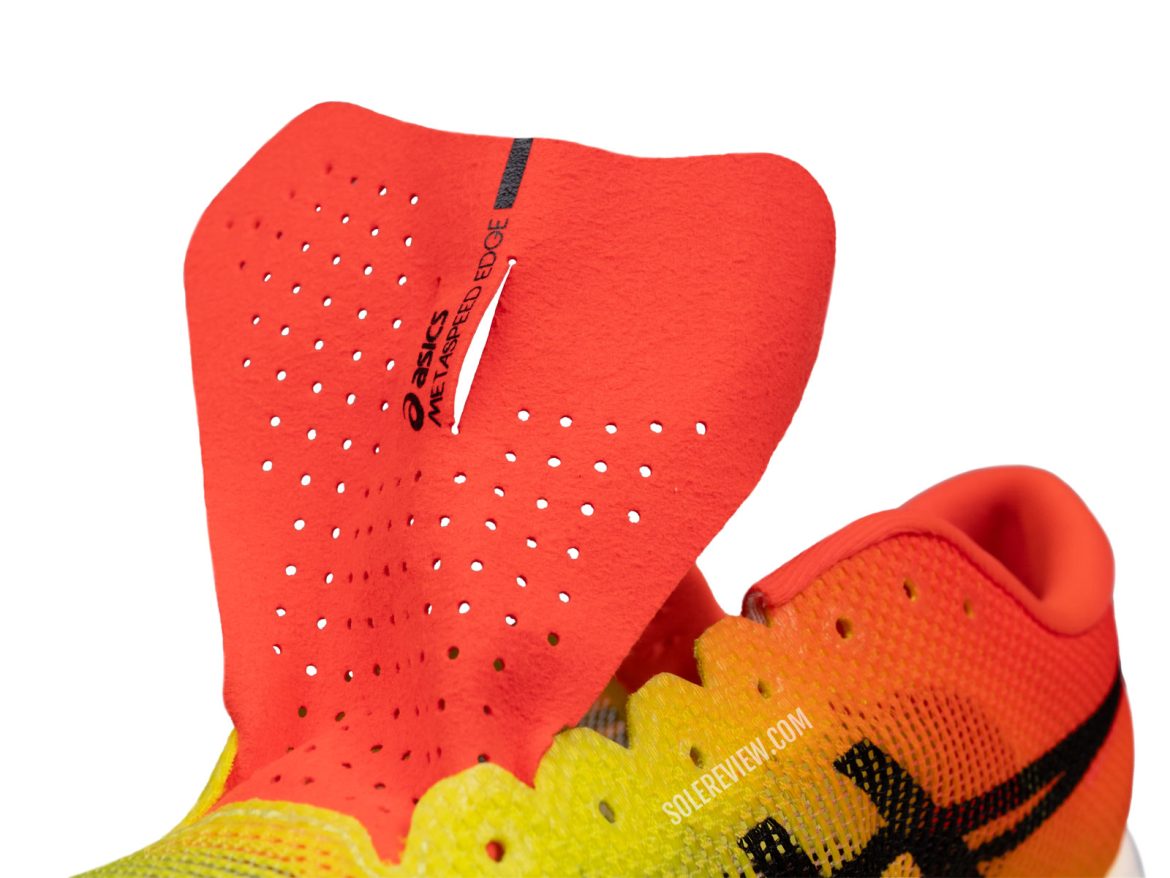 The tongue of the Asics Metaspeed Edge Paris.