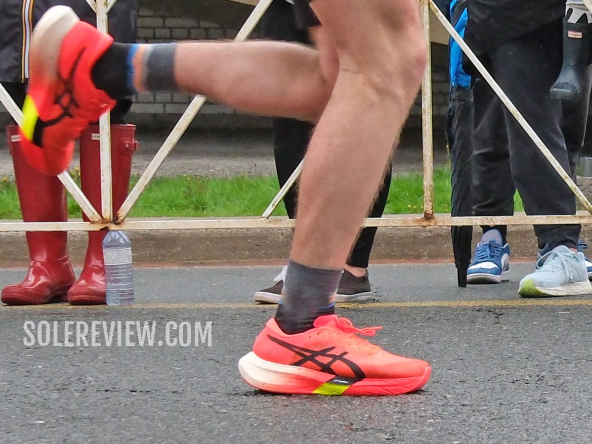 The Asics Metaspeed Sky Paris on the road.