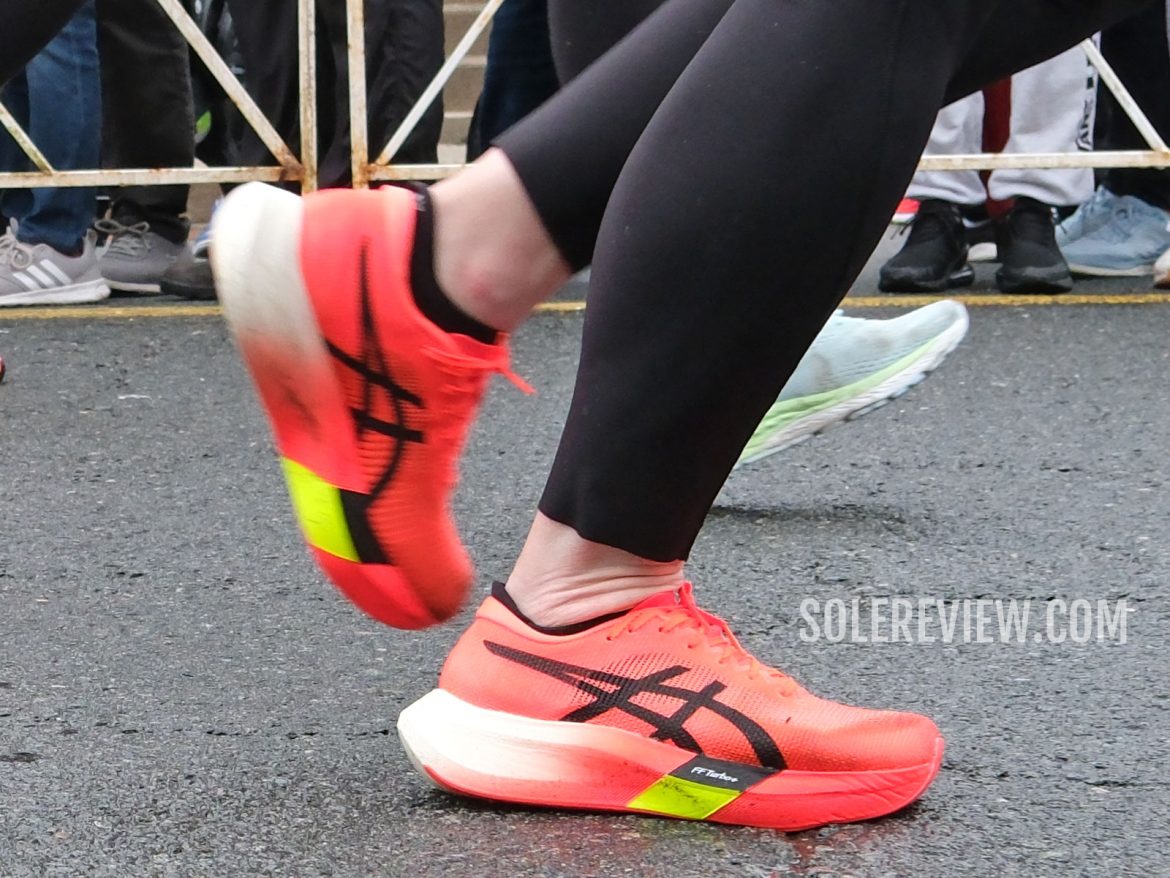 The Asics Metaspeed Sky Paris on the road.